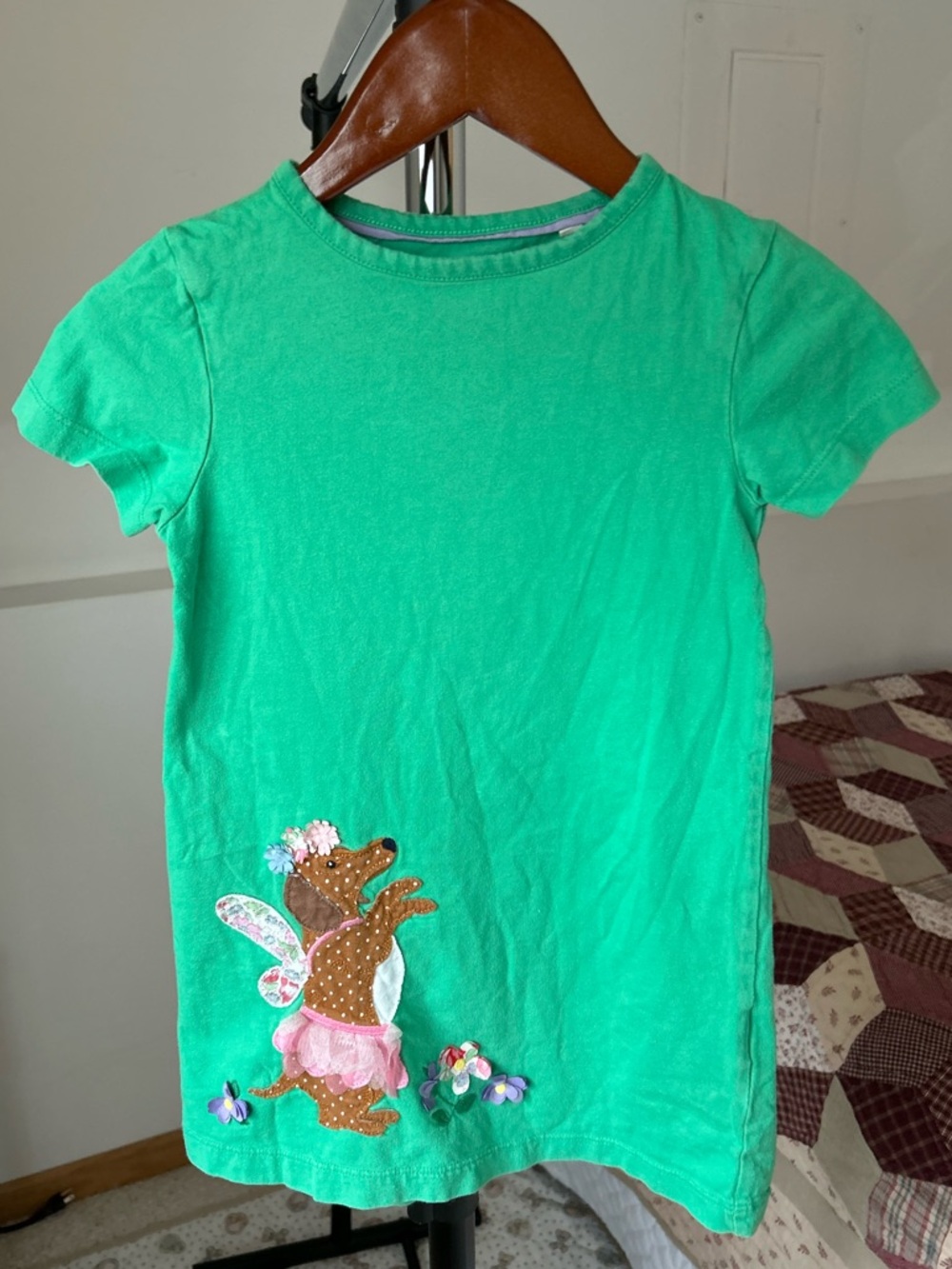 Mini Boden Green Fairy Dog Flowers Appliqué Dress 3-4 Years